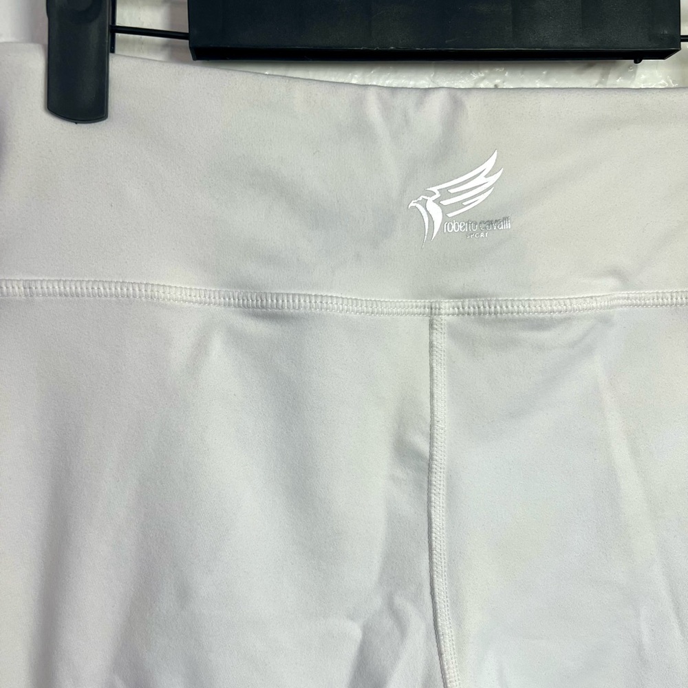 Roberto Cavalli Sport White Leggings with Metallic Silver Leopard Logo Print - Picture 6 of 7